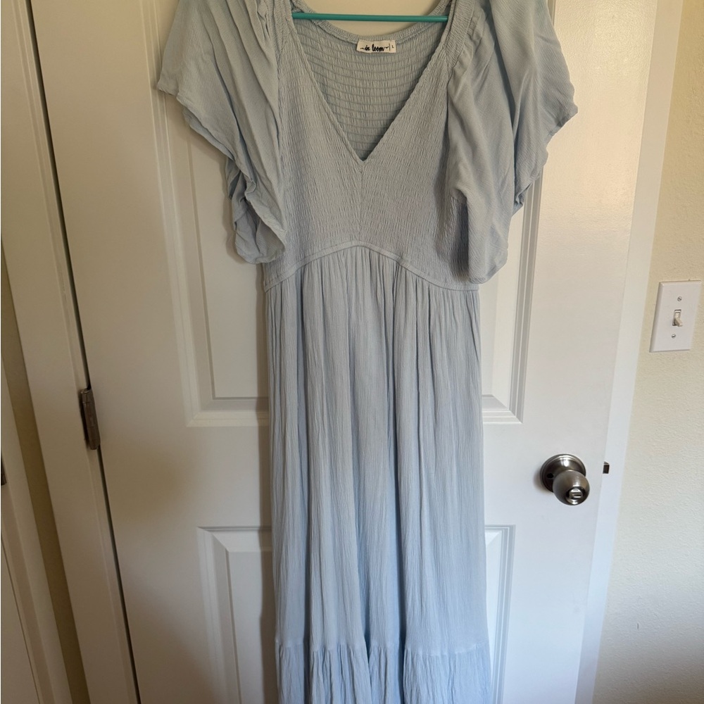 Light Blue Smocked Ruffle Maternity Dress